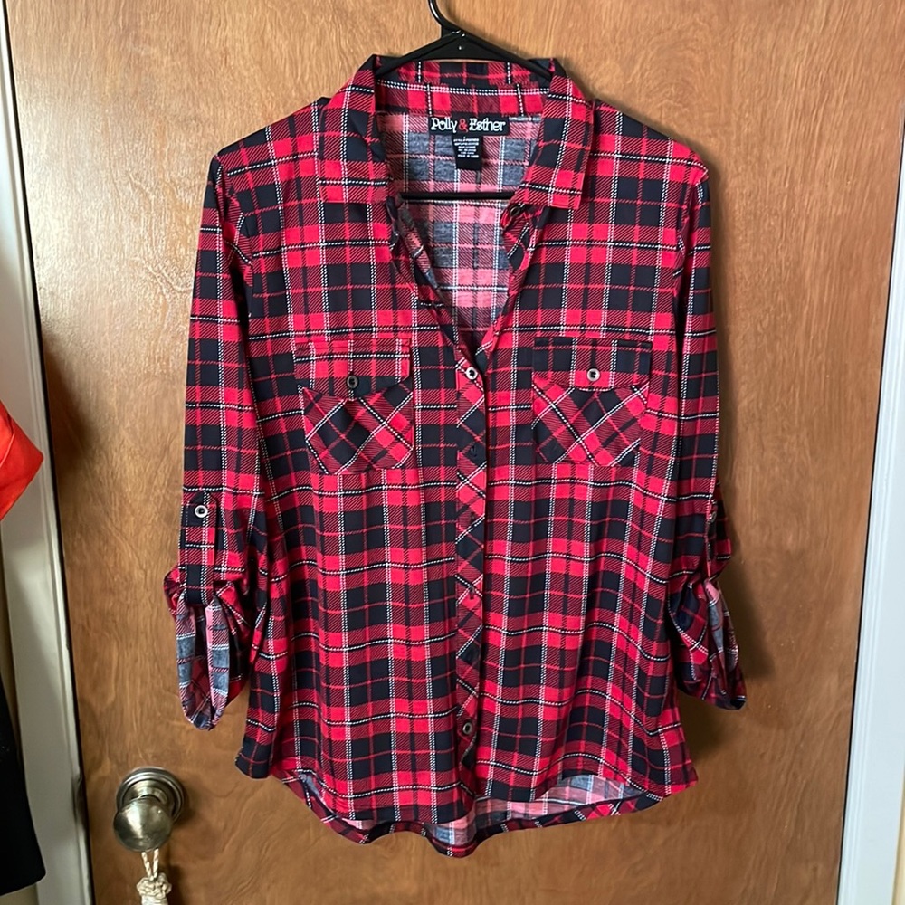 Red and black plaid Button down shirt
